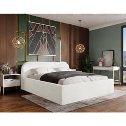 Orane - lit coffre - 140x200 cm - en tissu bouclette - blanc
