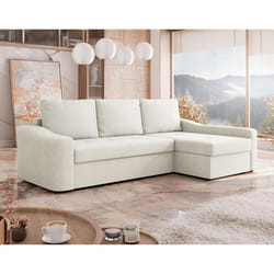 Claudia - Canapé d'angle droit 4 places convertible avec coffre en tissu texturé