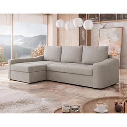 Claudia - Canapé d'angle gauche 4 places convertible avec coffre en tissu texturé