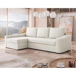 Claudia - Canapé d'angle gauche 4 places convertible avec coffre en tissu texturé