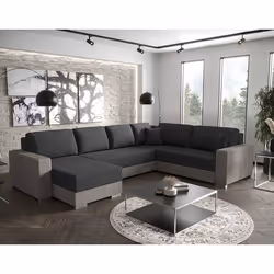 Epona - Canapé panoramique dangle réversible 7 places convertible avec coffre en tissu - Gris foncé
