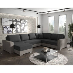 Epona - Canapé panoramique dangle réversible 7 places convertible avec coffre en tissu - Gris foncé