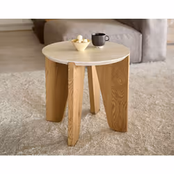 Noeva - bout de canapé - pieds en chêne - plateau effet travertin - 50 cm