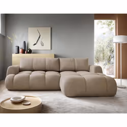 Yulin - Canapé d'angle droit 4 places convertible avec coffre en tissu bouclette