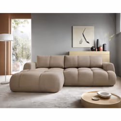 Yulin - Canapé d'angle gauche 4 places convertible avec coffre en tissu bouclette