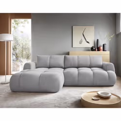 Yulin - Canapé d'angle gauche 4 places convertible avec coffre en tissu bouclette