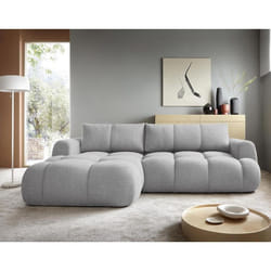 Yulin - Canapé d'angle gauche 4 places convertible avec coffre en tissu bouclette