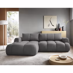 Yulin - Canapé d'angle gauche 4 places convertible avec coffre en tissu bouclette