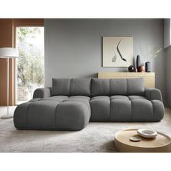 Yulin - Canapé d'angle gauche 4 places convertible avec coffre en tissu bouclette
