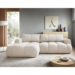 Yulin - canapé d'angle gauche 4 places convertible avec coffre en tissu bouclette