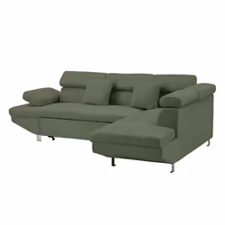 Margaux - Canapé d'angle droit 5 places convertible avec coffre et têtières réglables en velours texturé