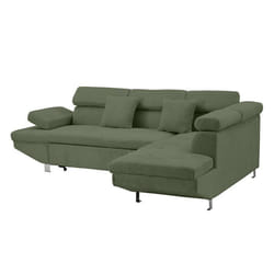 Margaux - Canapé d'angle droit 5 places convertible avec coffre et têtières réglables en velours texturé