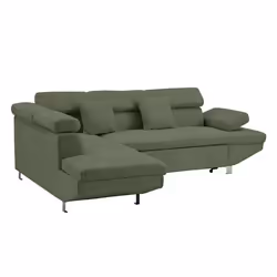 Margaux - Canapé d'angle gauche 5 places convertible avec coffre et têtières réglables en velours texturé