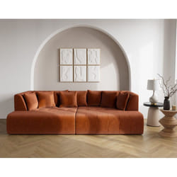 Onyx - canapé droit 4 places avec double méridienne - assise profonde - en velours côtelé - terracotta