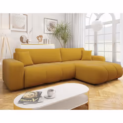 Nicole - Canapé d'angle réversible 5 places convertible avec coffre en tissu