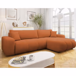 Nicole - Canapé d'angle réversible 5 places convertible avec coffre en tissu