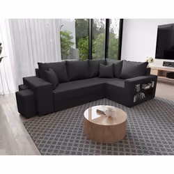 Libbie - Canapé d'angle droit 4 places convertible avec coffre, étagère et poufs en tissu
