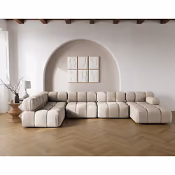 Ruby - canapé panoramique modulable d'angle gauche 7 places en velours texturé