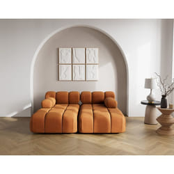 Ruby - canapé droit 4 places avec double méridienne - assise profonde - en velours texturé