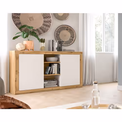 Ethan – buffet bas – 2 portes et 3 niches – bois et blanc - 130 cm
