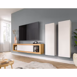 Ethan – meuble tv 150 cm + 2 armoires murales 110 cm - bois et blanc