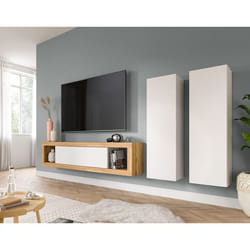 Ethan – meuble tv 150 cm + 2 armoires murales 110 cm - bois et blanc