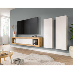 Ethan – meuble tv 180 cm + 2 armoires murales 110 cm - bois et blanc