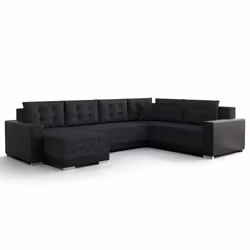 Roger - Canapé panoramique d'angle réversible 7 places convertible avec coffre en tissu