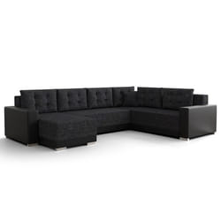 Roger - Canapé panoramique d'angle réversible 7 places convertible avec coffre en tissu