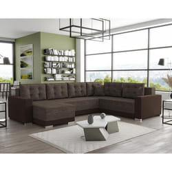 Roger - Canapé panoramique d'angle réversible 7 places convertible avec coffre en tissu