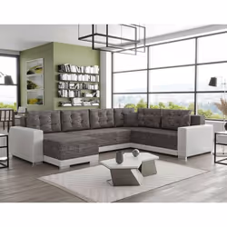 Roger - Canapé panoramique d'angle réversible 7 places convertible avec coffre en tissu