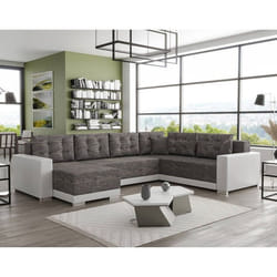 Roger - Canapé panoramique d'angle réversible 7 places convertible avec coffre en tissu