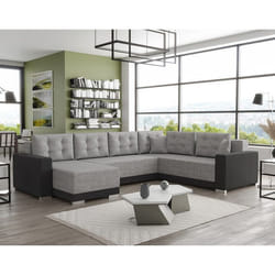 Roger - Canapé panoramique d'angle réversible 7 places convertible avec coffre en tissu