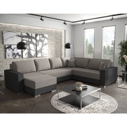 Epona - Canapé panoramique d'angle réversible 7 places convertible avec coffre en tissu