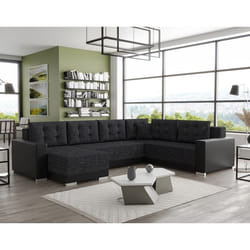 Roger - Canapé panoramique d'angle réversible 7 places convertible avec coffre en tissu