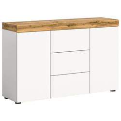 Olivier - buffet bas - 2 portes et 3 tiroirs - blanc et bois - 125 cm