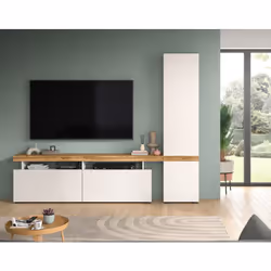 Olivier - meuble tv avec armoire - 3 portes - blanc et bois - 235x190 cm