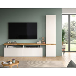 Olivier - meuble tv avec armoire - 3 portes - blanc et bois - 235x190 cm