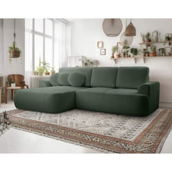 Candela - canapé dangle gauche 4 places - convertible avec coffre - en tissu bouclette - Vert