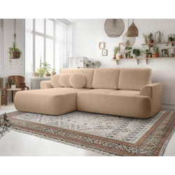 Candela - canapé dangle gauche 4 places - convertible avec coffre - en tissu bouclette - Taupe