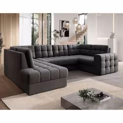 Nappa - Canapé panoramique dangle droit 7 places convertible avec coffre en velours - Gris