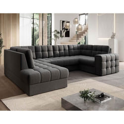 Nappa - Canapé panoramique dangle droit 7 places convertible avec coffre en velours - Gris