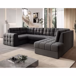 Nappa - Canapé panoramique dangle gauche 7 places convertible avec coffre en velours - Gris