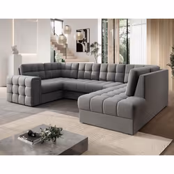 Nappa - Canapé panoramique dangle gauche 7 places convertible avec coffre en velours - Gris clair