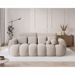 Dorian - Canapé droit 3 places bubble convertible avec coffre en tissu bouclette - Beige