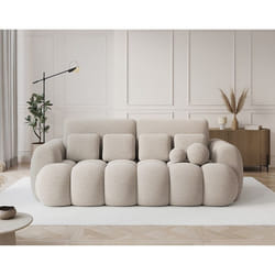 Dorian - Canapé droit 3 places bubble convertible avec coffre en tissu bouclette - Beige