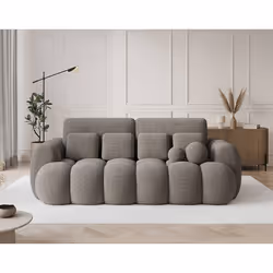 Dorian - Canapé droit 3 places bubble convertible avec coffre en tissu bouclette - Gris