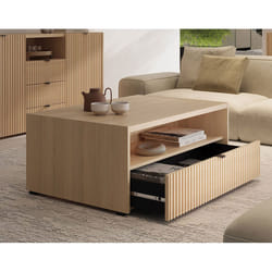 Judy - Table Basse 100 Cm - Effet Bois - 1 Tiroir Et 1 Niche