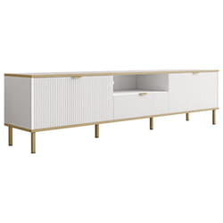 Hope - Meuble Tv 181 Cm - 2 Portes Et 1 Tiroir - Blanc / Doré