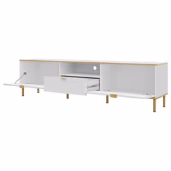 Hope - Meuble Tv 181 Cm - 2 Portes Et 1 Tiroir - Blanc / Doré - Vue supplémentaire 2